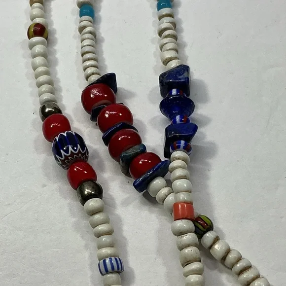 Vintage Ethnic Necklace Multi Strand Glass Gemstone Millefiori Trade Beads Boho